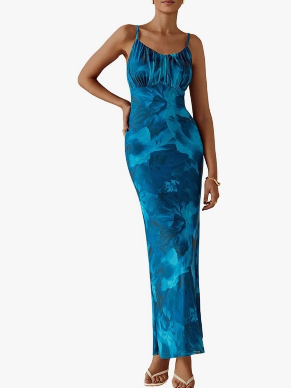 Chic Nation Teal & Cobalt Floral Slip Maxi Dress